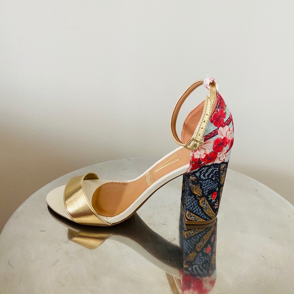 Vizzano Gold & Patterned Silk Heels